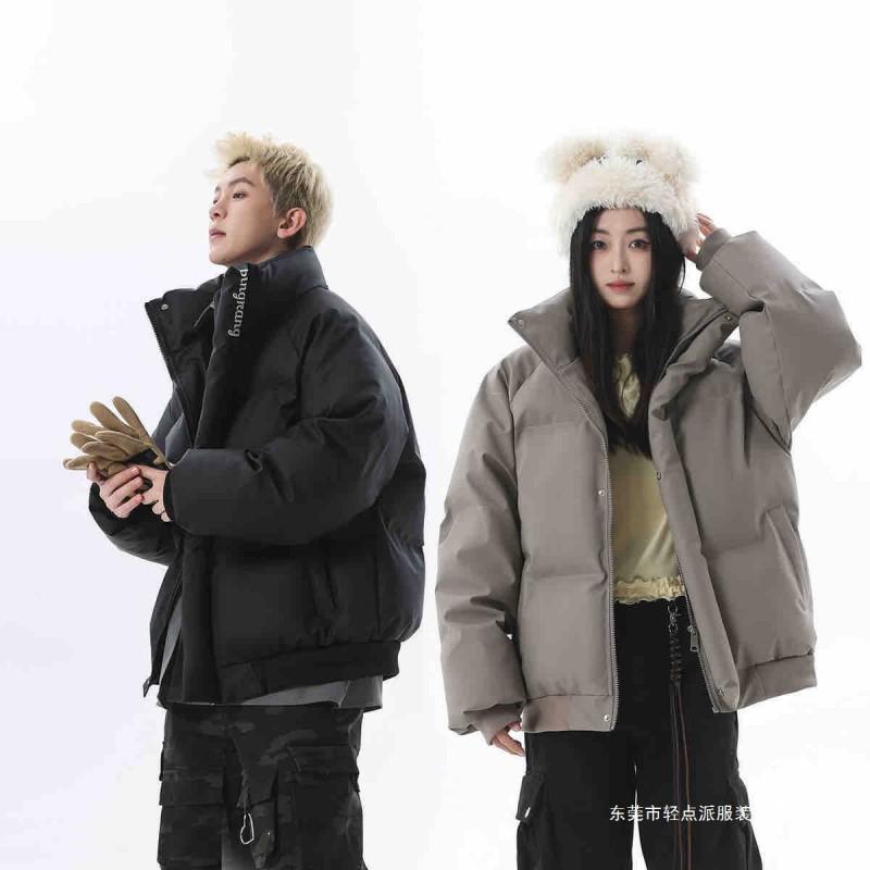 Winter Thick Cotton Jacket Embroidered Stand Collar Loose Warm Coat Men Couple American Style