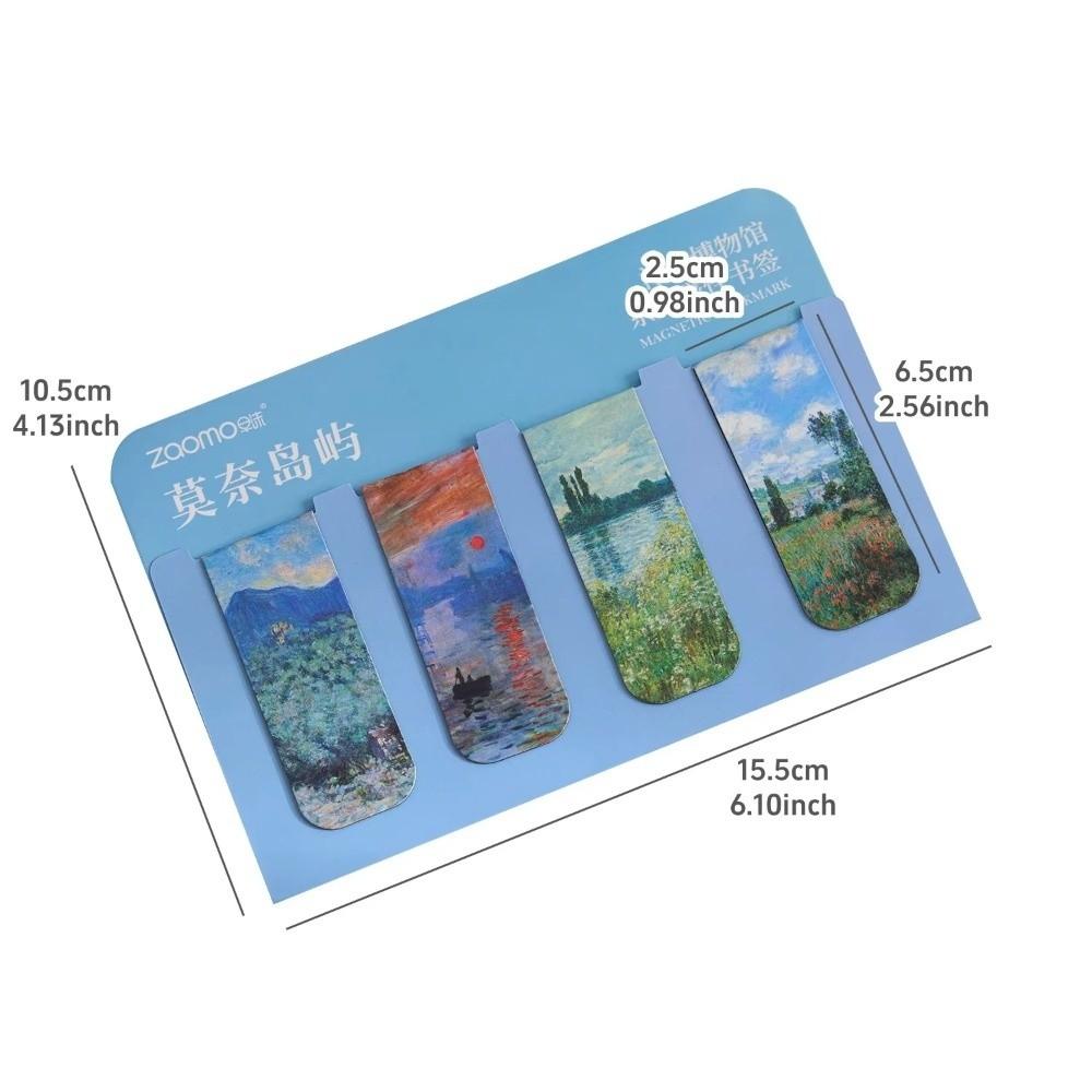 4 Stück Neue Magnetische Magnetische Lesezeichen Künstlerische Designs Retro Lesezeichen Dünn Monet Galerie Seitenklammern Bürobedarf