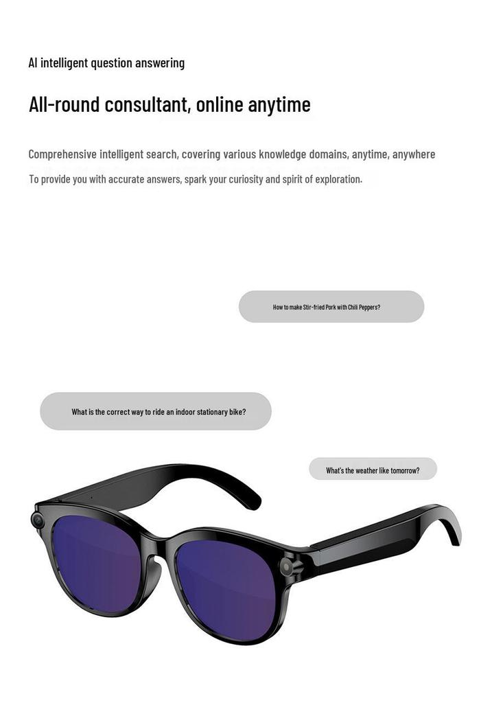 Lunettes intelligentes M89 avec caméra 800 W, enregistrement vidéo, traduction linguistique, lecture de musique et fonction d'appel.