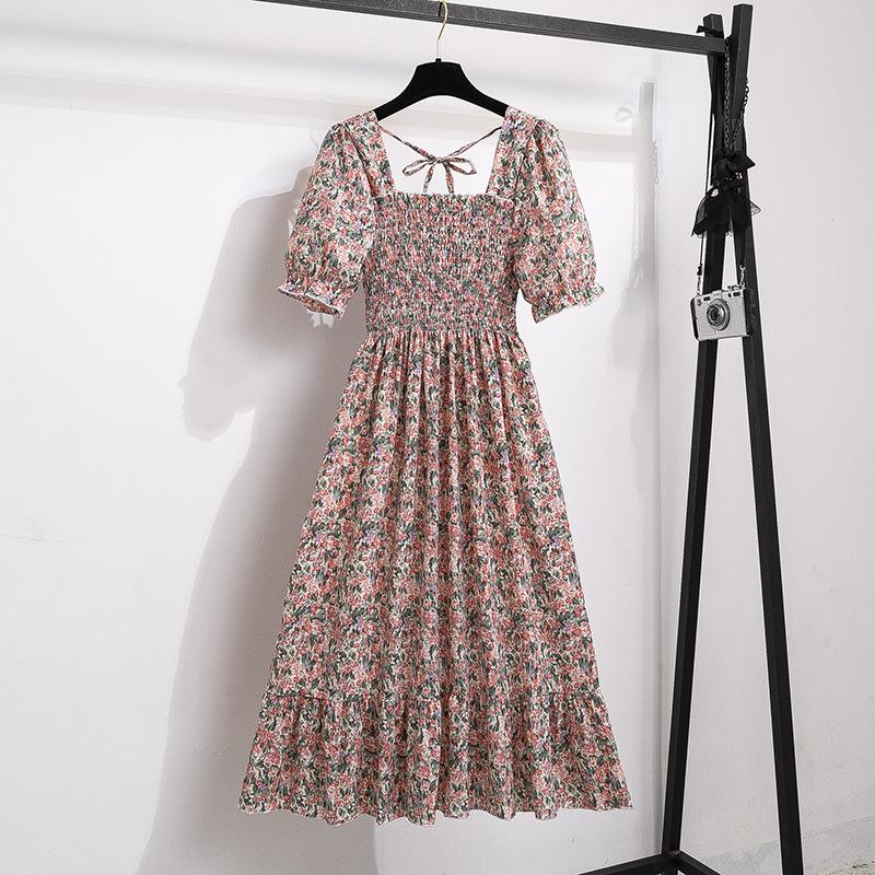 Summer Floral French-Design Dress - High-End, Short-Sleeved, Medium-Length for Women