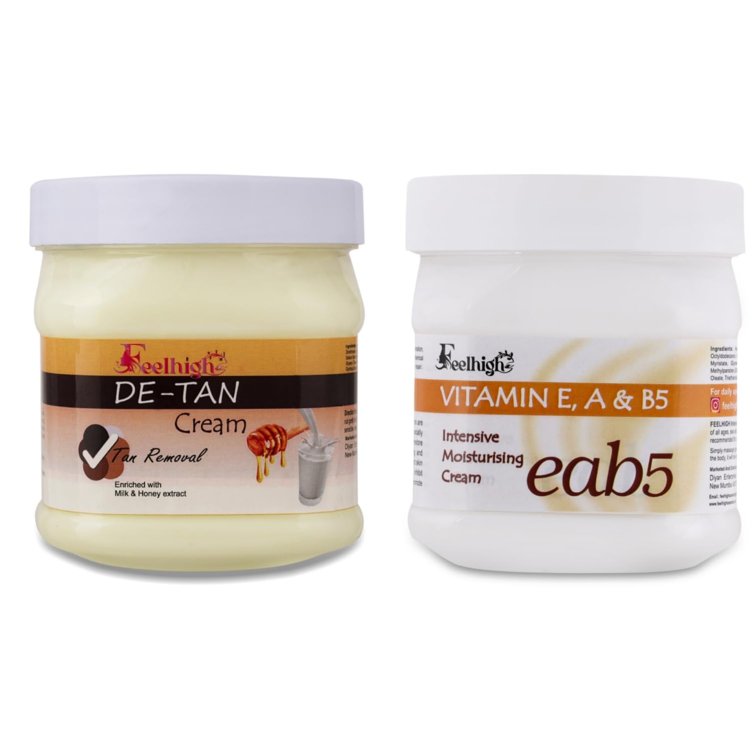 feelhigh De-tan tan removal Cream -500ml& Vitamin E,A, B5 cream-500ml - Skin care Products