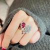 Pearlescent Gem-Encrusted Adjustable Zircon Ring, Pigeon Blood Red, High-End INS Style, Light Luxury Design for Women.