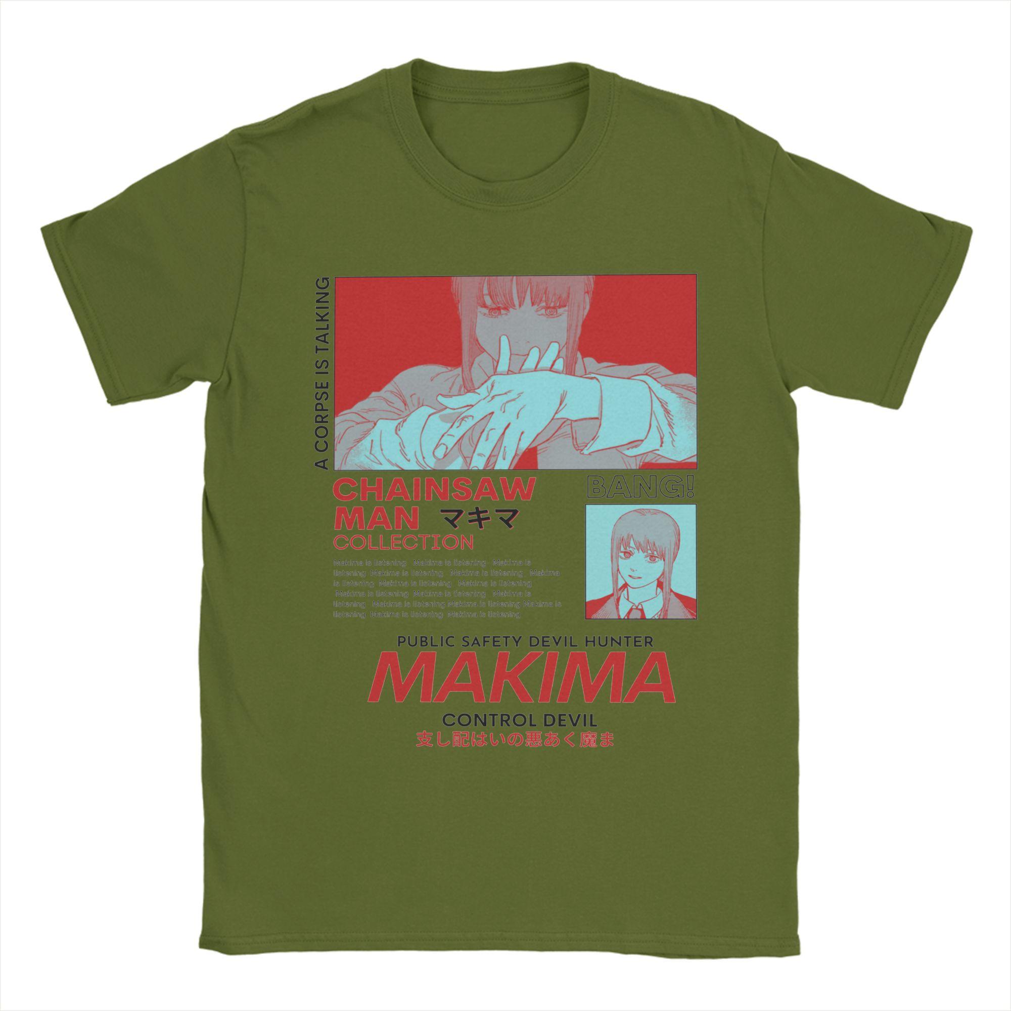 

Макима Человек-бензопила Мужская футболка Аниме Модные футболки С коротким рукавом Футболки с круглым вырезом Чистый хлопок Подарок на день рождения Одежда 4XL