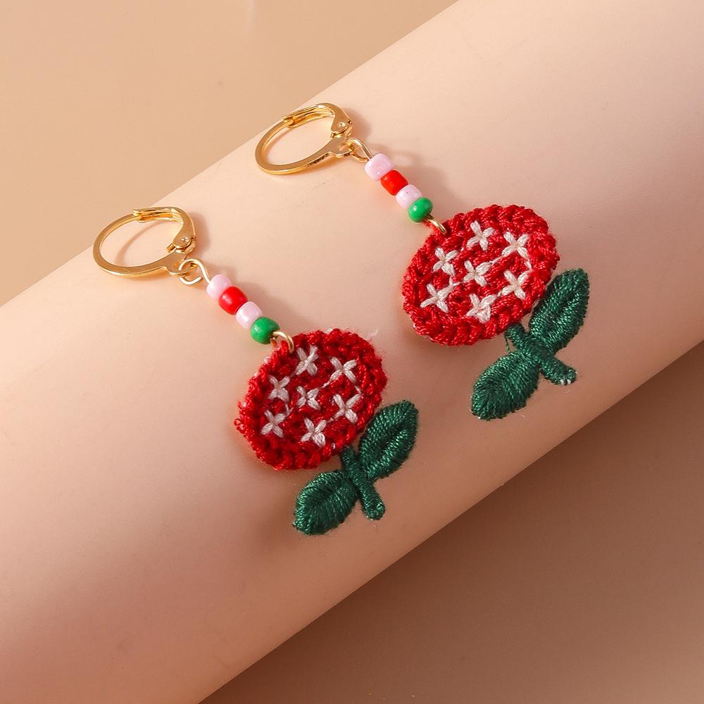 Cute Hand Knitted Flower Earrings for Women Girl Crocheted Flower Rose Dangle Earrings Party Holiday Jewelry Gifts