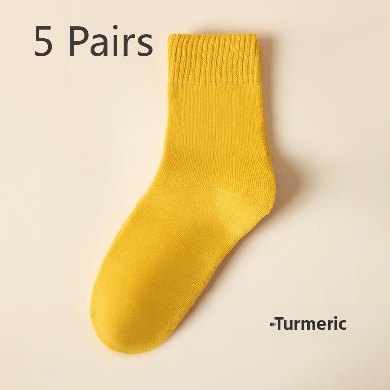5 Pairs of Thick and Fleece Warm Loop Mid Calf Cotton Socks for Women In Autumn and Winter