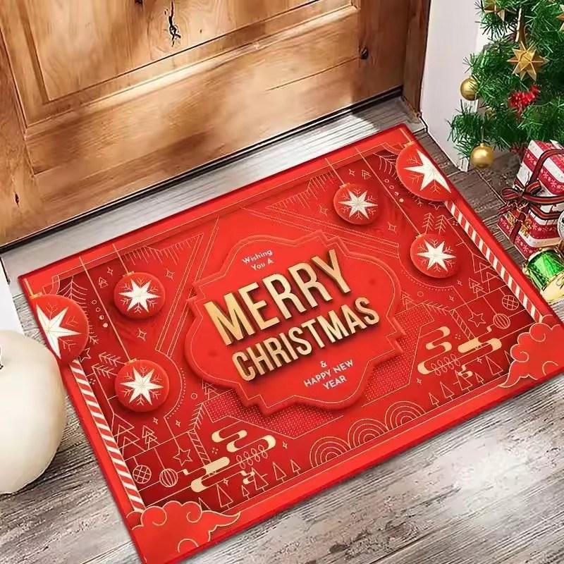 Christmas Themed Flannel Doormats Festive Santa Claus Poinsettia Prints Colorful Holiday Decor Soft Floor Mats for Home Entrance