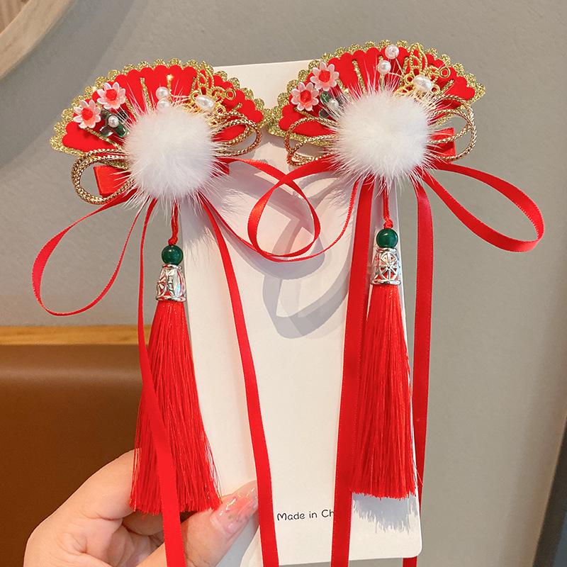 

Красные новогодние ханьфу заколки для волос для девочек - цветочные головные уборы в китайском стиле