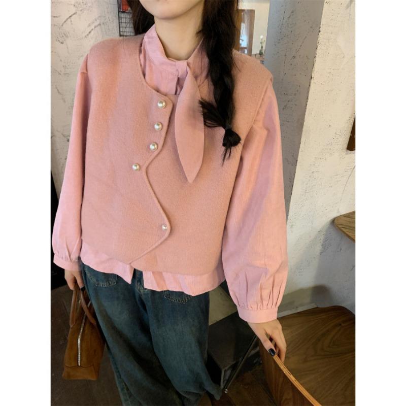 Designed irregular button sweater vest women's winter sleeveless layered solid color sweater vest top