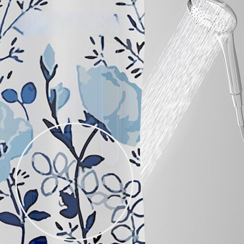 Shower Curtains Blue Flower Print Peva Fabric Water Resistant Dry-Wet Separation Bathroom Curtain Retro Classic Style 200Cm