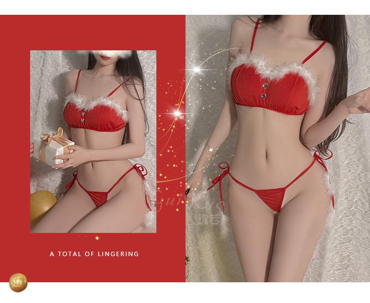 Elegant Lingerie Set: Seductive Open Crotch Thong Christmas Costume (Three-Piece)