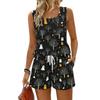 Women Summer Casual Two Piece Set Sleeveless Tank Top with Square Neck and Printed Shorts with Pockets Lightweight Lounge Outfit