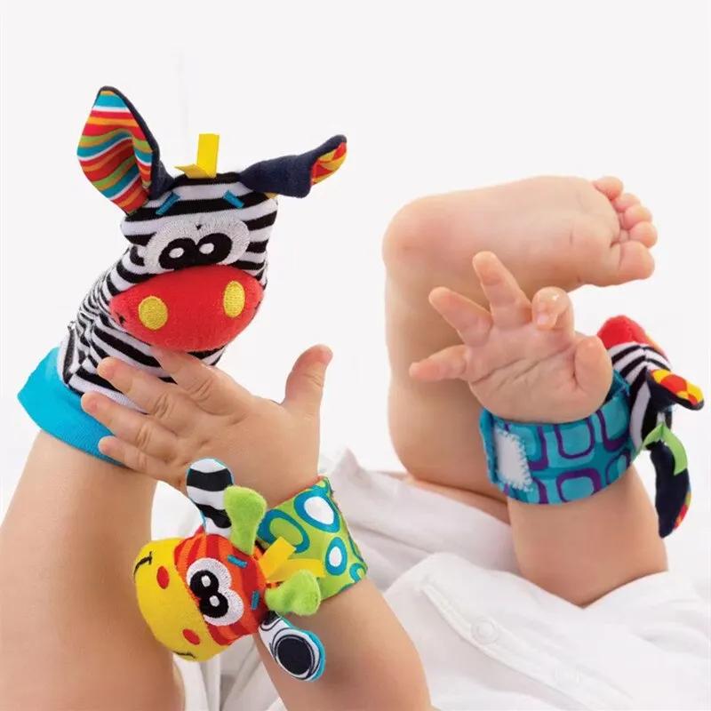 Baby Wrist Rattles Socks Newborn Animal Socks Infants Foot Finder Wrist Strap Baby Socks Sensory Toys Baby Toys 0-12 Months Gift