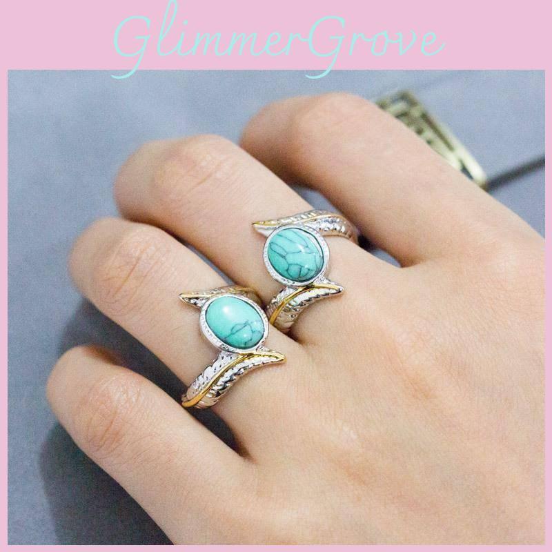 Geometric Turquoise Feather Ring For Women With Alloy Jewelry For Party And Engagement