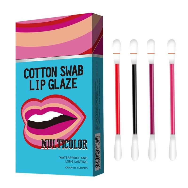 Buy 20Pcs Cotton Swab Lip Glaze Gloss With Box Sets Waterproof Tattoo