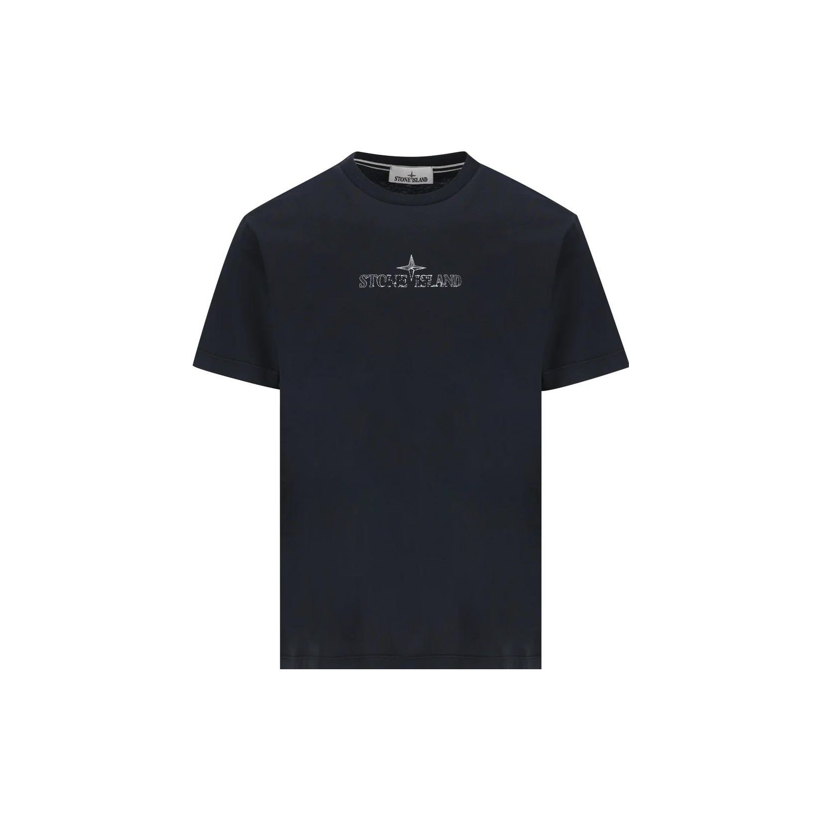 Stone Island Zomer 2022 Effen Kleur Logo Getailleerd Ronde Hals Korte Mouw T-shirt Heren tops Donkerblauw 79152NS81-V0020 L