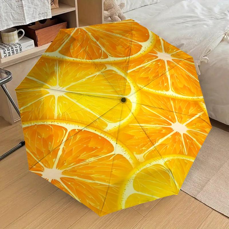 1PC orange slicesAutomatic Open/Close Umbrella with Windproof, 8-Rib Sturdy Canopy, Durable Ribs, Fashionable Design, Outdoor Accessory, Fun Prin, Hol