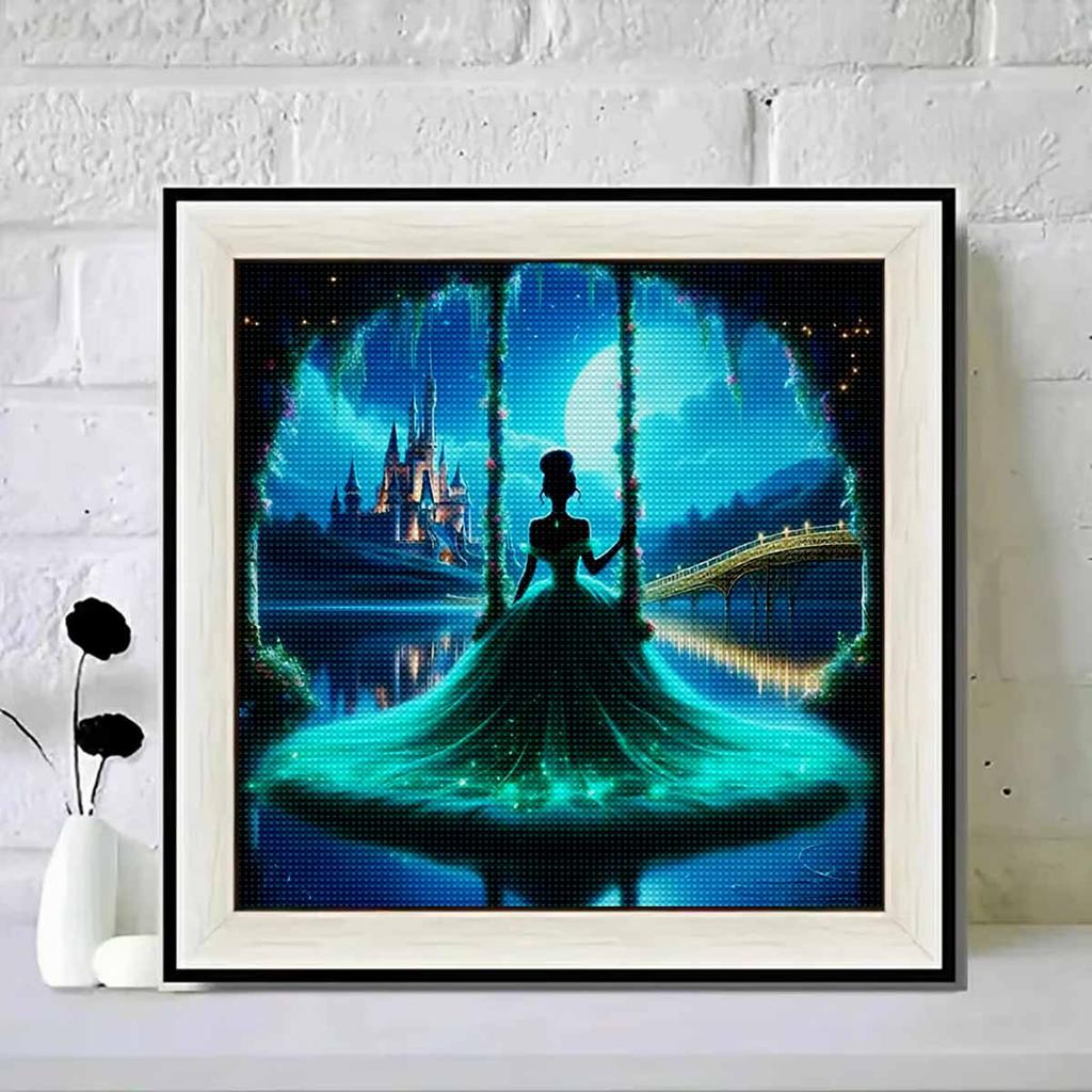 5D DIY Diamond Painting Decorative Beautiful Princess Flowers Looks Back Full Round Drill Scenery Diamond Embroidery Cross Stitch Kits Home Decor Gift