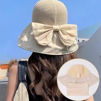 Hat Women's Summer Sunshade Sunscreen UV Bucket Hat Face Cover Vinyl Sun Hat Large Brim Folding