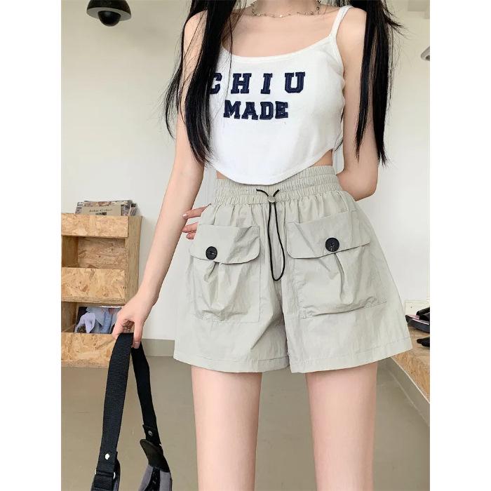 

2026 Women s High Waist Cargo Shorts: Straight-Leg, Loose Fit with Pockets M хаки