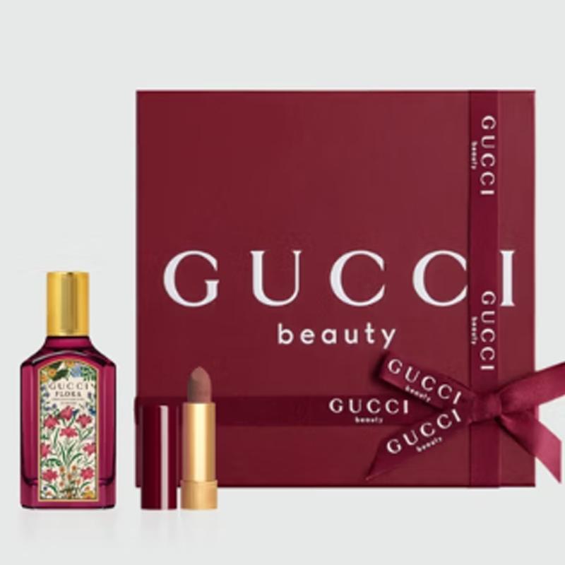 Gucci Perfume Set Qimeng Fuzhi Gold Tube Lipstick Color Velvet Mist Two-piece Set: Qimeng Gardenia Perfume 30ml + Golden Velvet Lipstick #128 3.5g