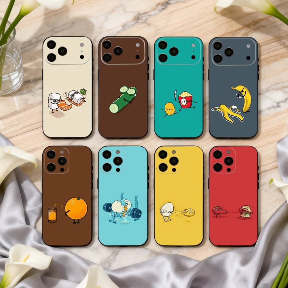 F-Funny Food Fancy art Phone Case For iPhone 17,16,15,14,13,12,11 Plus,Pro Max,XS,Soft Silicone Black Cover