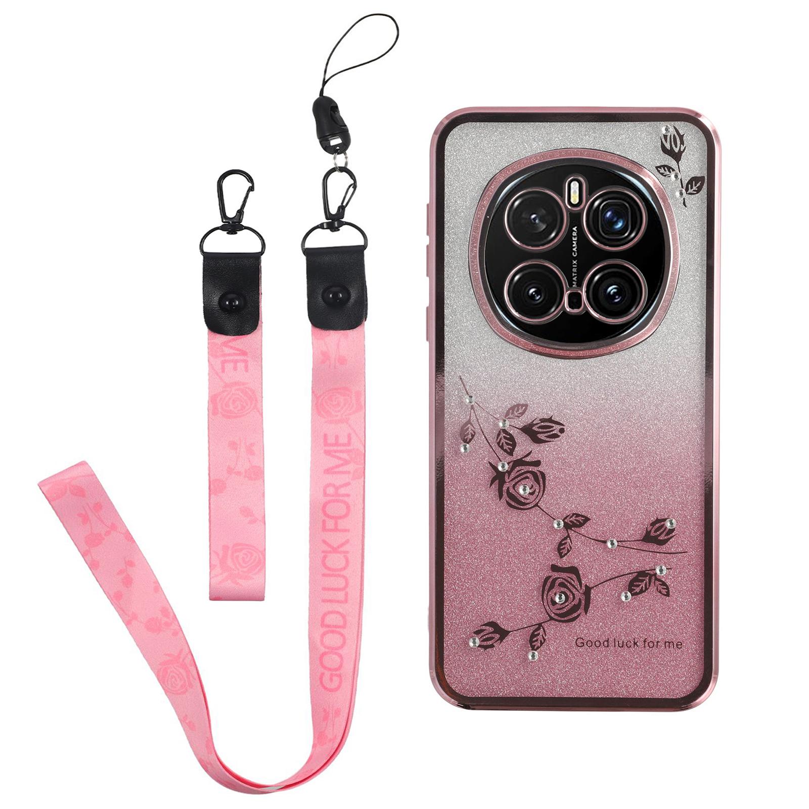

KADEM For Honor Magic7 Pro 5G Case Flower Pattern TPU Gradient Phone Cover with Lanyards A