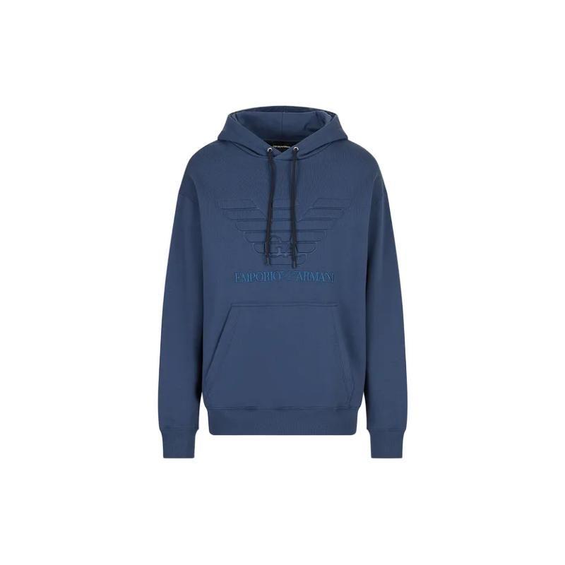 Emporio Armani Logo Print Loose Fit Long Sleeve Hoodie Men hoodies Navy-Blue 3R1M7Q-1JWEZ-0922