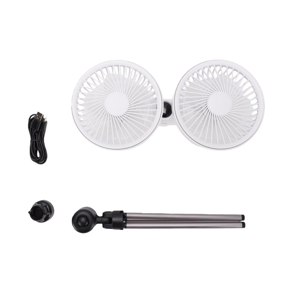 Dual Head Desk Fan with Tripod USB 3 Speeds Multi Angle Adjustable Outdoor Desk Fan for Camping Fishing Picnic