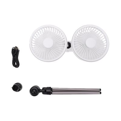Dual Head Desk Fan with Tripod USB 3 Speeds Multi Angle Adjustable Outdoor Desk Fan for Camping Fishing Picnic