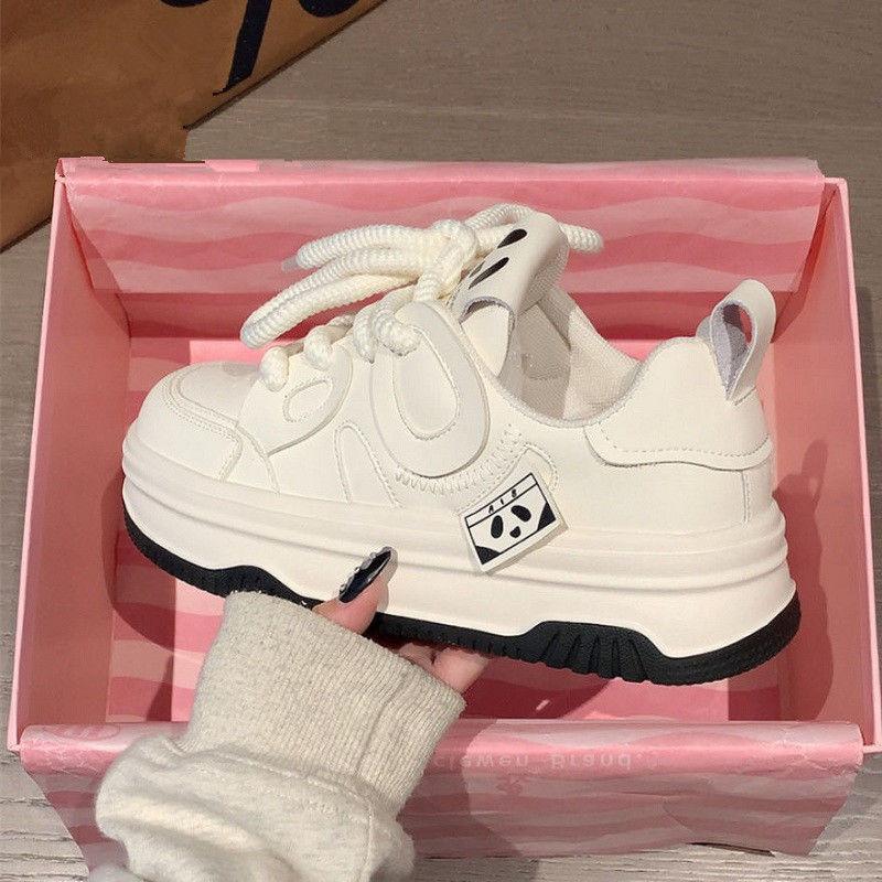 Platform white shoes women's black and white panda board shoes summer new versatile casual sports dad shoes