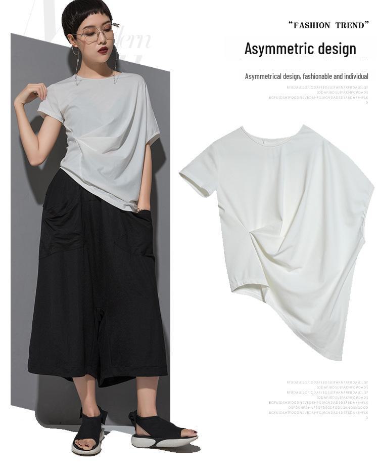 Trendy Asymmetrical Bat Sleeve T-Shirt - Summer Women's Niche Design