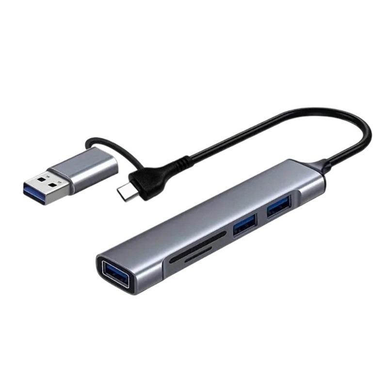 5 In 1 USB+Type C Multifunction Aluminum Card Reader Adapter USB3.0 Port For Printer Mouse Keyboards Extender Function