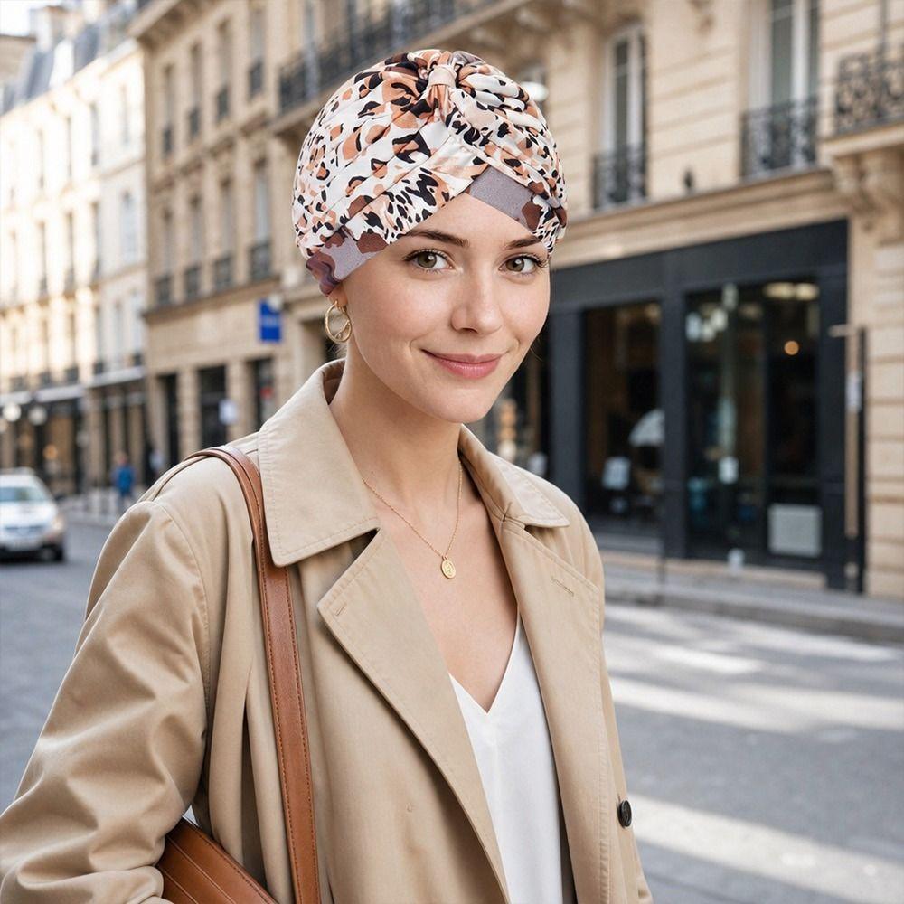 Pleated Hijab Caps Knotted Style Floral Head Wrap New Head Wrap Cap Women Headwear