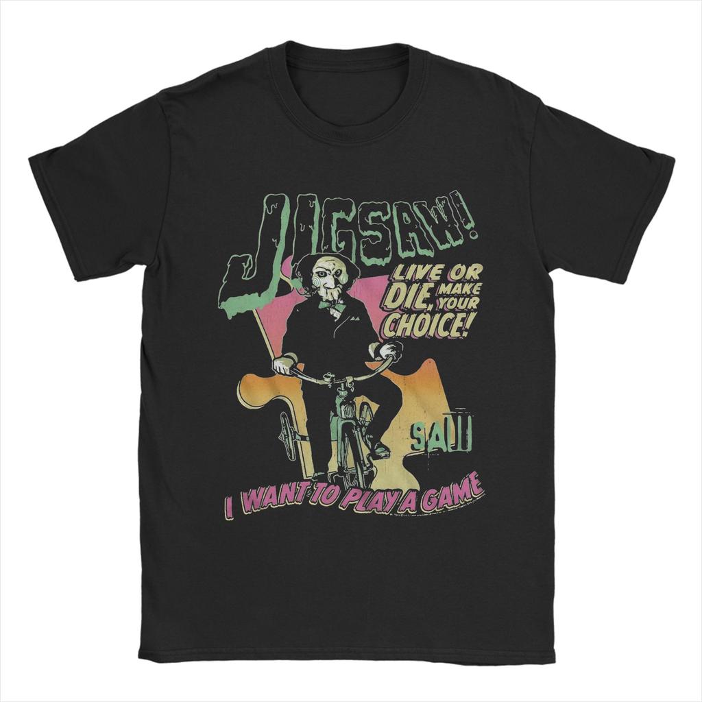 Casual Vintage Saw Movie  T-Shirt Men's Crewneck Short Sleeve Clothes Halloween  Cotton Summer Top Tee