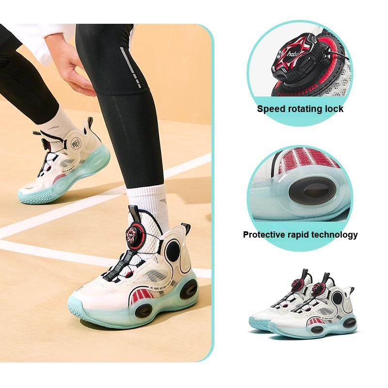 Anta Kids Asymmetric 3 Wear-Resistant Breathable Basketball Shoes Kids Basketball Shoes White Black 312331102-1