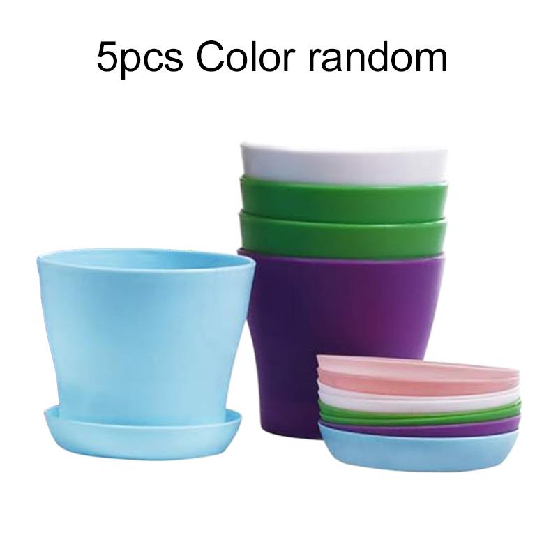 

5/10pcs Flower Pots with Tray Plastic Candy Color Planter Balconies Planting Potted Flower Pot Succulent Plant Pots Garden TMZ