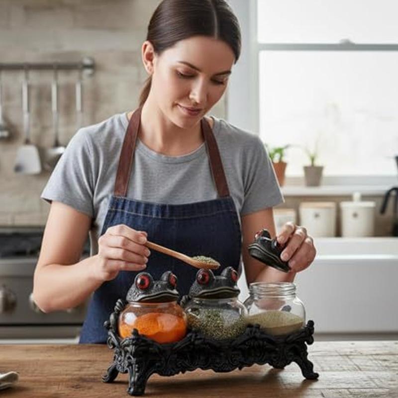 Resin Frogs Spices Jar Capricious Kitchen Decors Solid Storage Container For Herb Spices And Seasonings Cooks's Helper