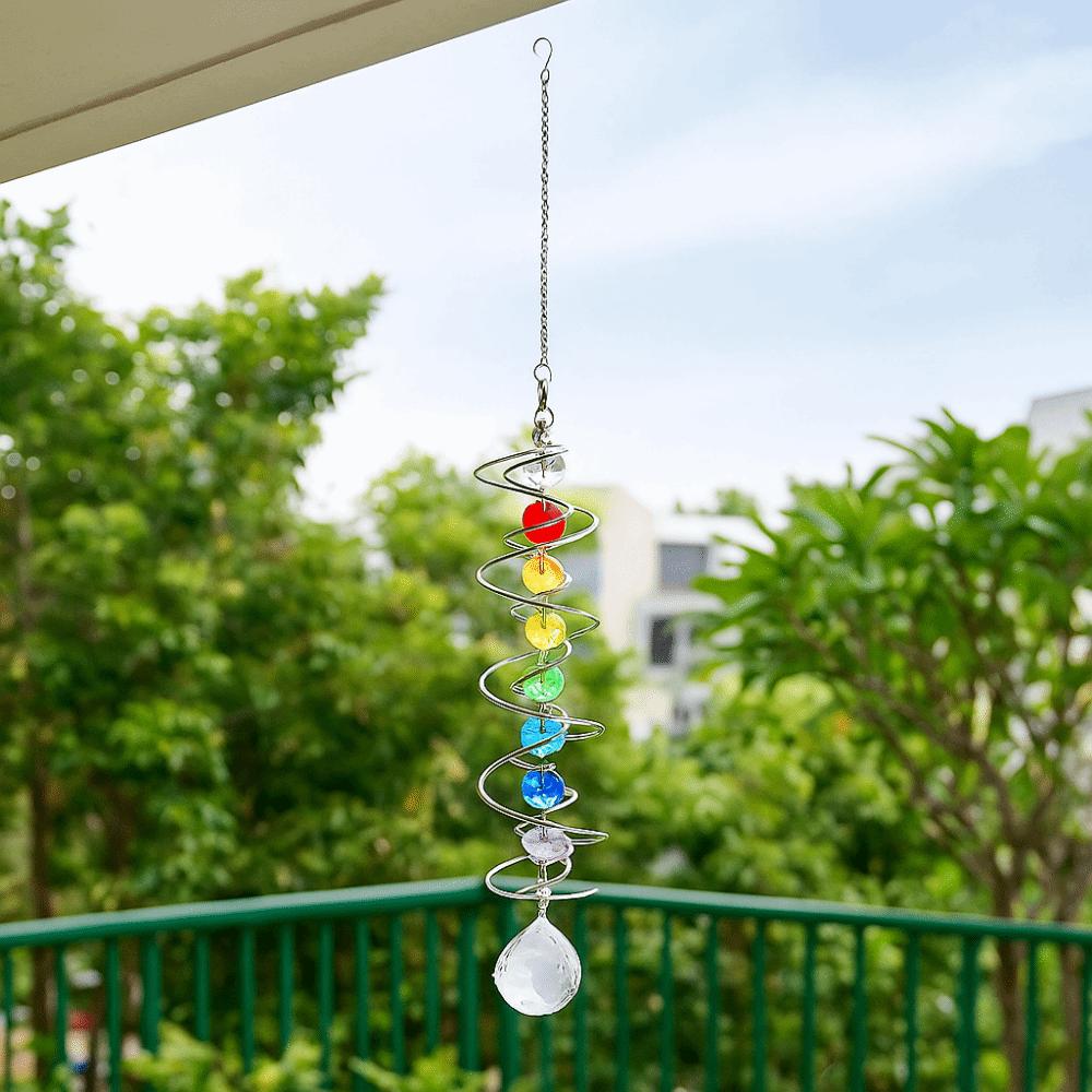 Creative 3D Crystal Rotate Sun Catcher Colorful Hangings Sun Catcher Wind Chime Decorative Spinner Gazing Ball Party Gifts