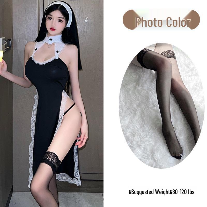 Love As Lingerie: Sexy High Slit Lace Nun Cosplay Set