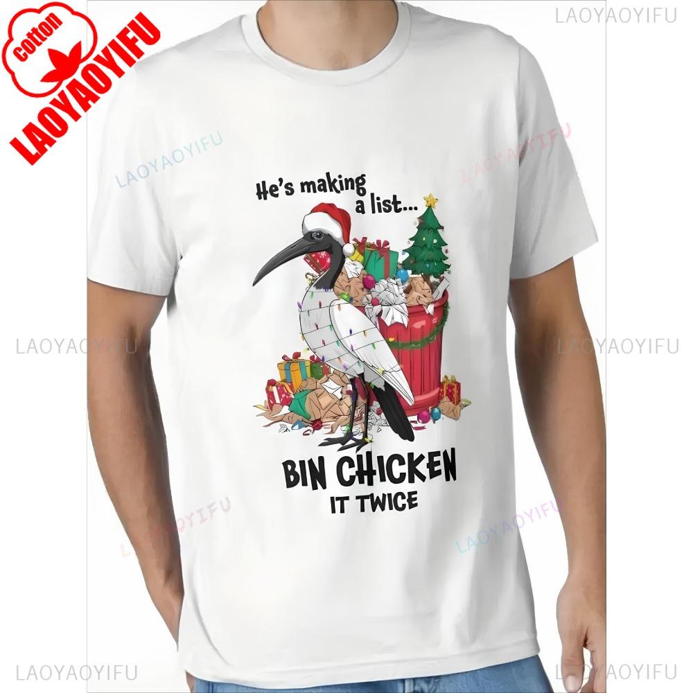 Смешная рождественская женская футболка с графикой австралийского пеликана  Bin Chicken  (Мусорная курица) и слоганом  Он составляет список   Мусорная курица дважды  S