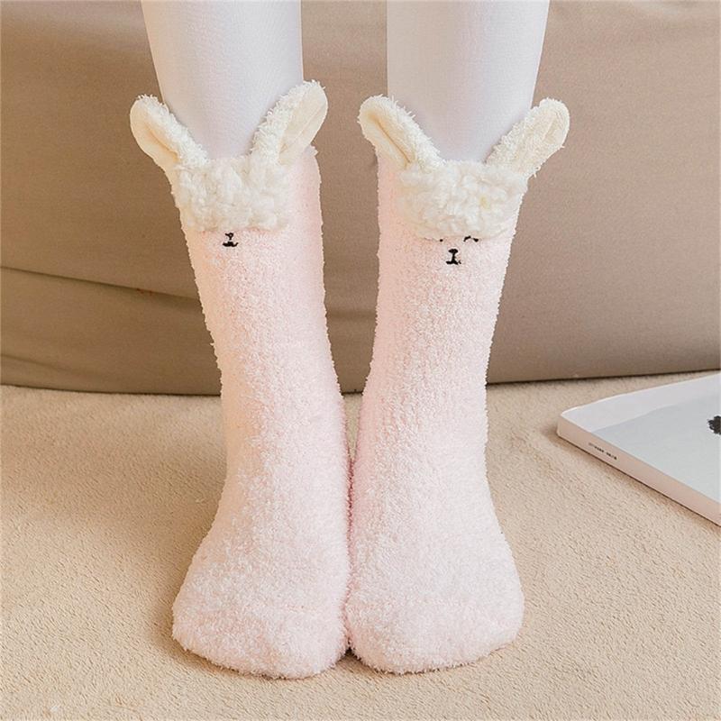 Fuzzy Socks for Women Girls Winter Warm Coral Fleece Floor Socks Cute Cartoon Animal Furry Bed Socks for Home Sleeping