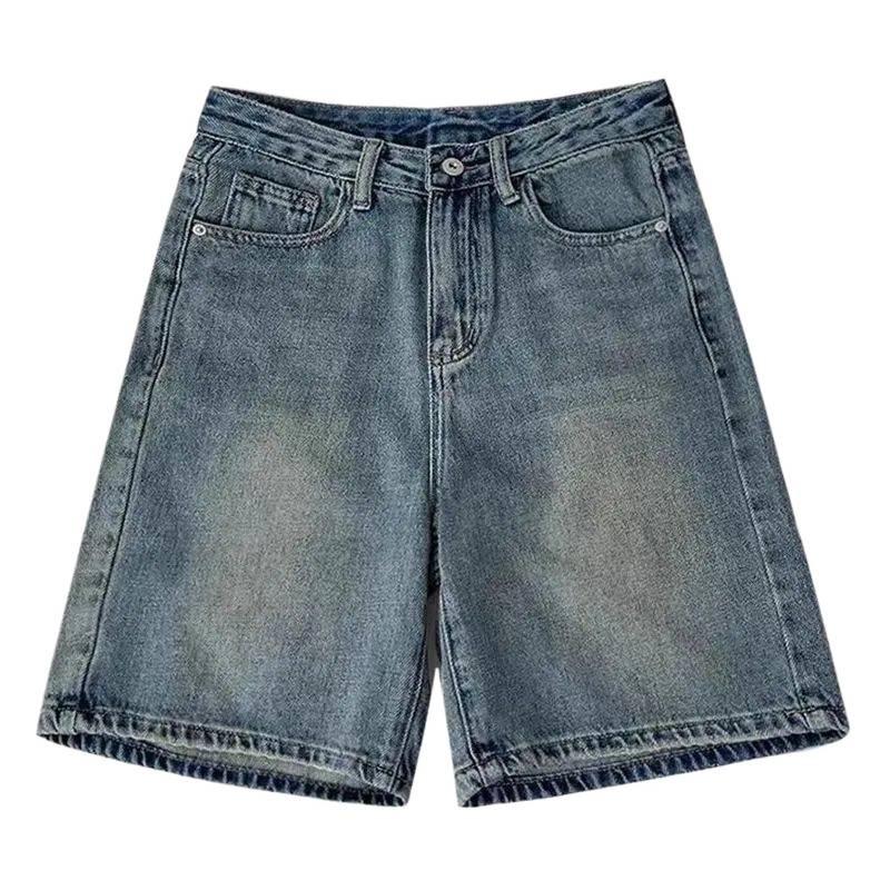 Women's High-Waisted Retro Denim Shorts: Pear-Shaped, Summer, Wide-Leg, Five-Point Capri