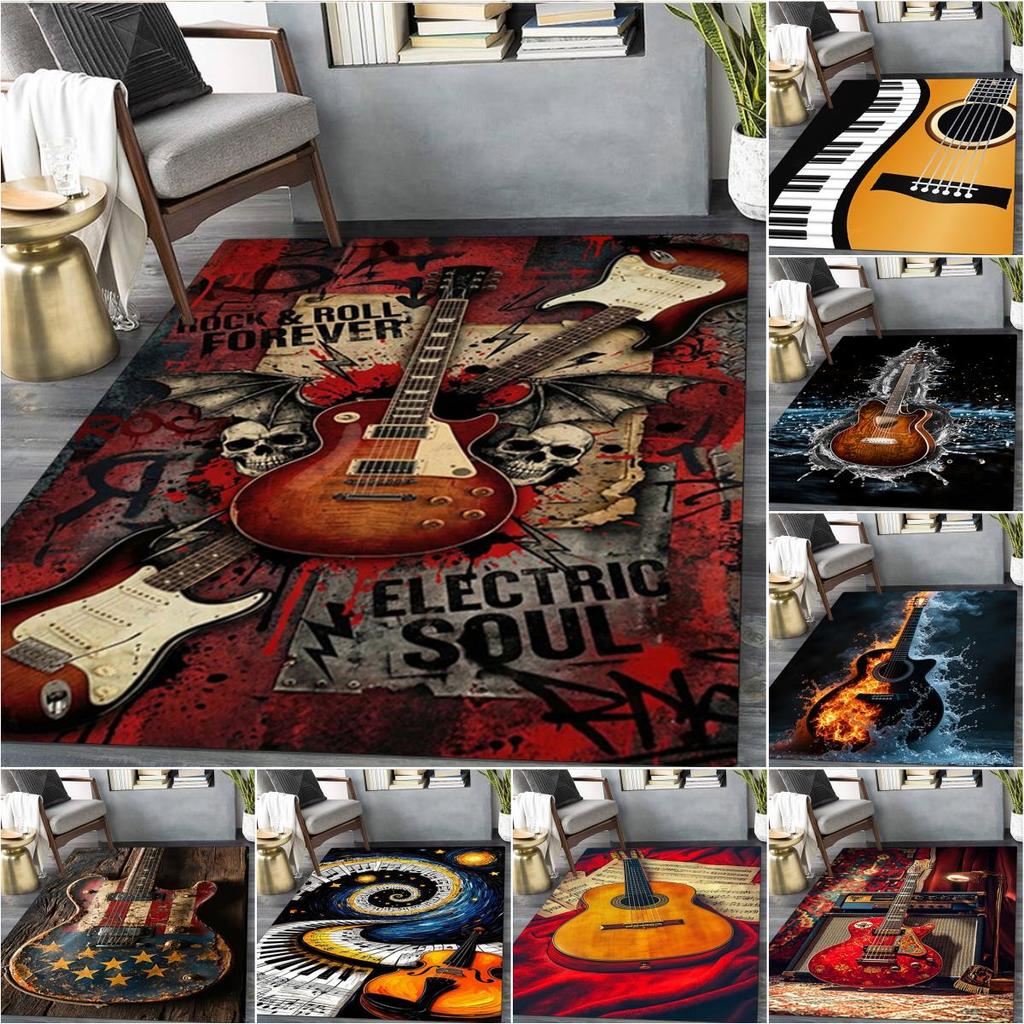 1Pc Guitar Print Rug - home decoration Carpet For Living Room Bedroom Flooring Computer Chair Area Rug