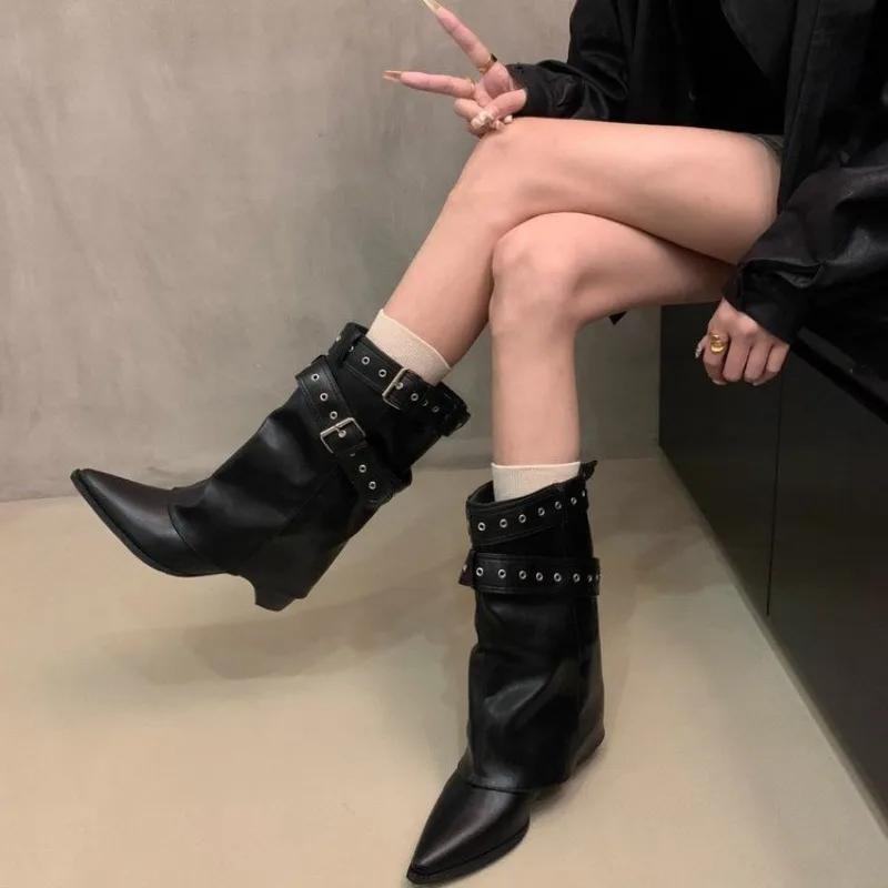 Fashion Hot Selling 2025 New Pointed Toe Women's Spring and Autumn Boots  Mid Heels Elegant Shoes Pumps Fashion Boots Trend Ladies Boots