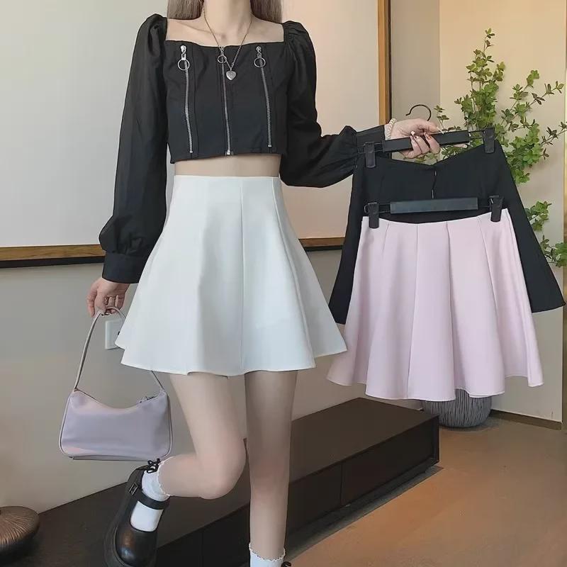 Women's Black High-Waist Fluffy A-Line Skirt - Spring 2024 Fashion