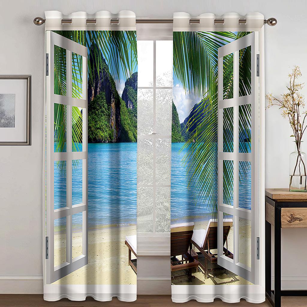 

2 панели печатных штор балкон архитектурный пейзаж полузатеняющие шторы для гостиной спальни столовой кухни фермы Small(W50H50cm)-2&Grommet Top