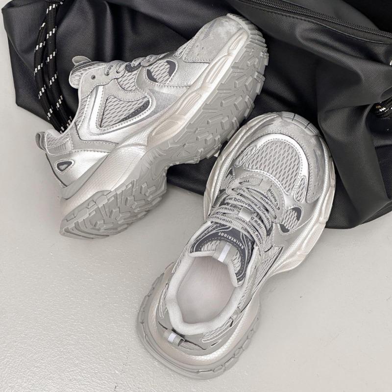 Thick-soled heightening dad shoes women's spring new silver breathable versatile lightweight sports and leisure shoes
