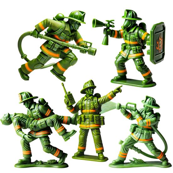 Green Fireman Figurine Mini Firefighter Soldier Resin Statue Sculpture Model Toy Home