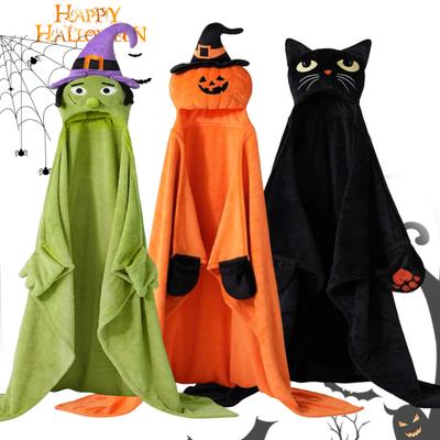 Halloween Tragbare Hoodie-Decke für Erwachsene Weicher Flanell Kapuzenumhang mit Tasche