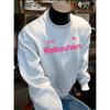 American Trendy Round Neck Pullover Sweatshirt: Autumn/Winter Creative Letter Design with Plus Velvet Lining